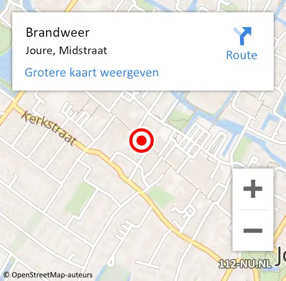 Locatie op kaart van de 112 melding: Brandweer Joure, Midstraat op 30 augustus 2018 22:49