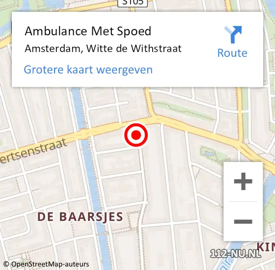 Locatie op kaart van de 112 melding: Ambulance Met Spoed Naar Amsterdam, Witte de Withstraat op 30 augustus 2018 23:40