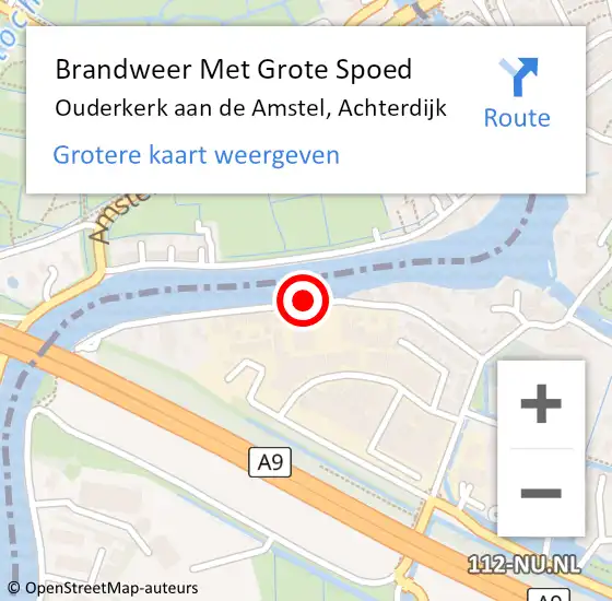 Locatie op kaart van de 112 melding: Brandweer Met Grote Spoed Naar Ouderkerk aan de Amstel, Achterdijk op 31 augustus 2018 01:45