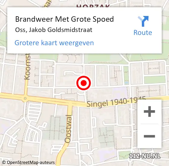 Locatie op kaart van de 112 melding: Brandweer Met Grote Spoed Naar Oss, Jakob Goldsmidstraat op 31 augustus 2018 04:12