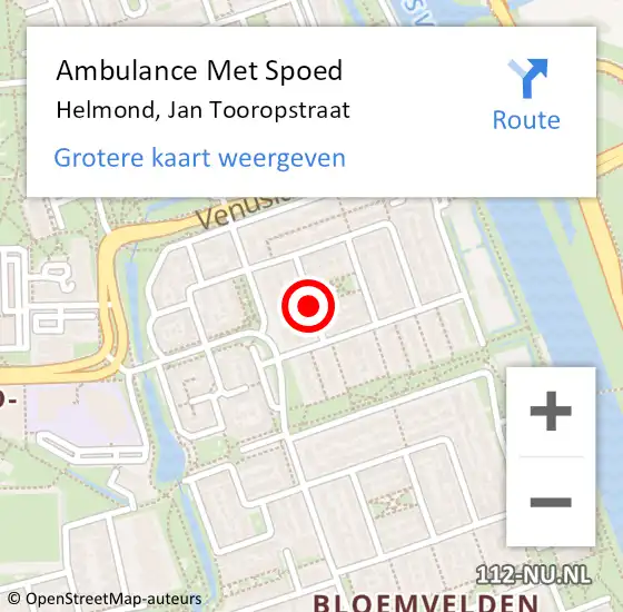 Locatie op kaart van de 112 melding: Ambulance Met Spoed Naar Helmond, Jan Tooropstraat op 31 augustus 2018 05:23