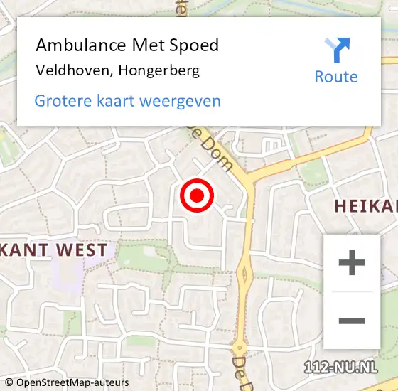 Locatie op kaart van de 112 melding: Ambulance Met Spoed Naar Veldhoven, Hongerberg op 31 augustus 2018 07:40