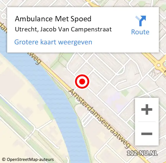 Locatie op kaart van de 112 melding: Ambulance Met Spoed Naar Utrecht, Jacob Van Campenstraat op 31 augustus 2018 09:02