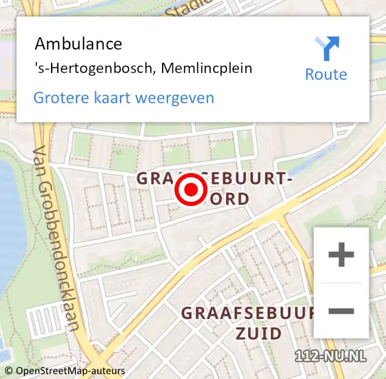 Locatie op kaart van de 112 melding: Ambulance 's-Hertogenbosch, Memlincplein op 31 augustus 2018 09:22