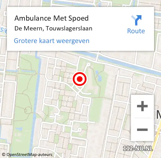 Locatie op kaart van de 112 melding: Ambulance Met Spoed Naar De Meern, Touwslagerslaan op 31 augustus 2018 09:39