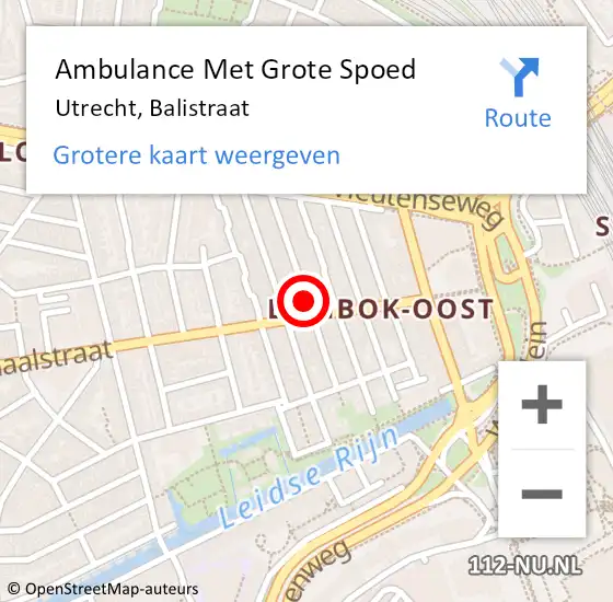 Locatie op kaart van de 112 melding: Ambulance Met Grote Spoed Naar Utrecht, Balistraat op 31 augustus 2018 09:54