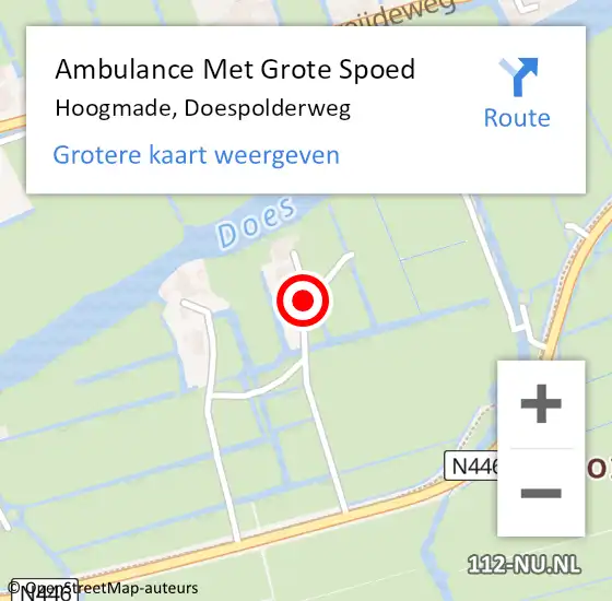 Locatie op kaart van de 112 melding: Ambulance Met Grote Spoed Naar Hoogmade, Doespolderweg op 31 augustus 2018 14:33