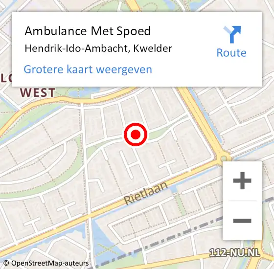 Locatie op kaart van de 112 melding: Ambulance Met Spoed Naar Hendrik-Ido-Ambacht, Kwelder op 31 augustus 2018 14:57