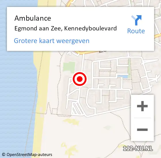 Locatie op kaart van de 112 melding: Ambulance Egmond aan Zee, Kennedyboulevard op 31 augustus 2018 15:32