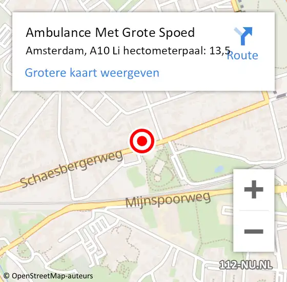 Locatie op kaart van de 112 melding: Ambulance Met Grote Spoed Naar Amsterdam, A10 Li hectometerpaal: 13,0 op 31 augustus 2018 16:11
