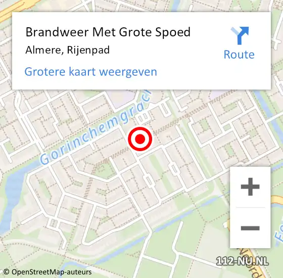 Locatie op kaart van de 112 melding: Brandweer Met Grote Spoed Naar Almere, Rijenpad op 31 augustus 2018 18:49