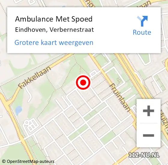 Locatie op kaart van de 112 melding: Ambulance Met Spoed Naar Eindhoven, Verbernestraat op 31 augustus 2018 19:36