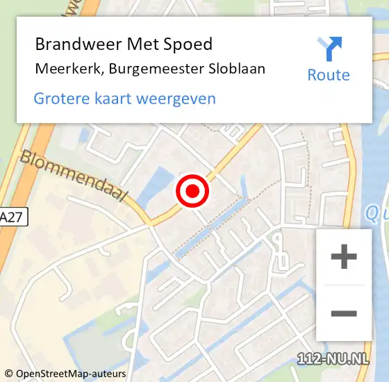 Locatie op kaart van de 112 melding: Brandweer Met Spoed Naar Meerkerk, Burgemeester Sloblaan op 31 augustus 2018 20:49