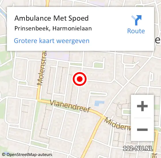 Locatie op kaart van de 112 melding: Ambulance Met Spoed Naar Prinsenbeek, Harmonielaan op 31 augustus 2018 21:37