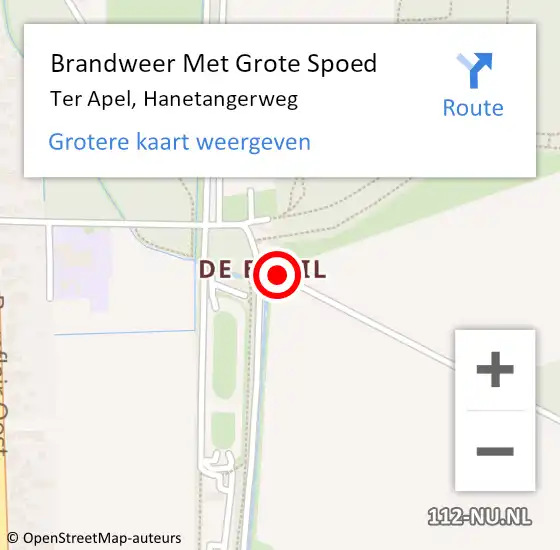 Locatie op kaart van de 112 melding: Brandweer Met Grote Spoed Naar Ter Apel, Hanetangerweg op 7 maart 2014 16:22