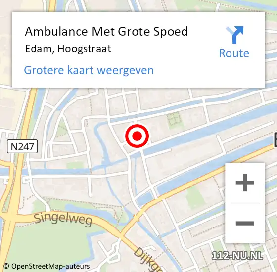 Locatie op kaart van de 112 melding: Ambulance Met Grote Spoed Naar Edam, Hoogstraat op 1 september 2018 01:47