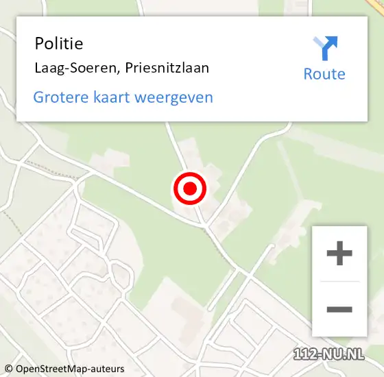 Locatie op kaart van de 112 melding: Politie Laag-Soeren, Priesnitzlaan op 1 september 2018 01:52