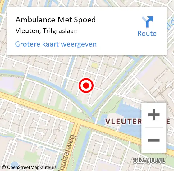 Locatie op kaart van de 112 melding: Ambulance Met Spoed Naar Vleuten, Trilgraslaan op 1 september 2018 02:04