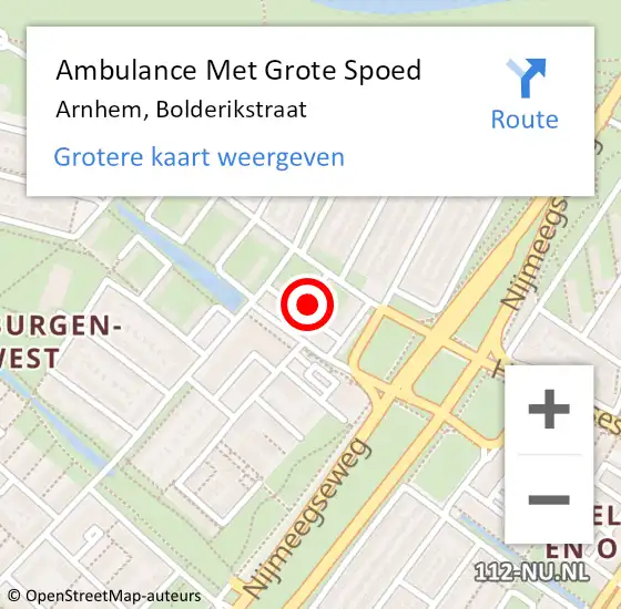 Locatie op kaart van de 112 melding: Ambulance Met Grote Spoed Naar Arnhem, Bolderikstraat op 1 september 2018 02:15