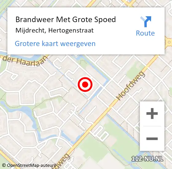 Locatie op kaart van de 112 melding: Brandweer Met Grote Spoed Naar Mijdrecht, Hertogenstraat op 1 september 2018 06:33