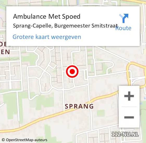 Locatie op kaart van de 112 melding: Ambulance Met Spoed Naar Sprang-Capelle, Burgemeester Smitstraat op 1 september 2018 07:51