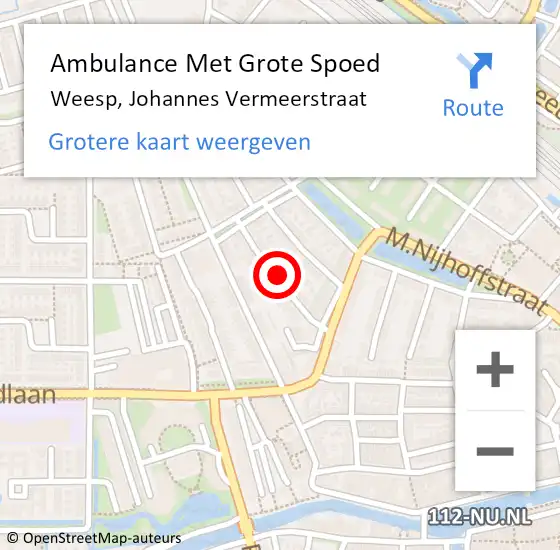 Locatie op kaart van de 112 melding: Ambulance Met Grote Spoed Naar Weesp, Johannes Vermeerstraat op 1 september 2018 08:39