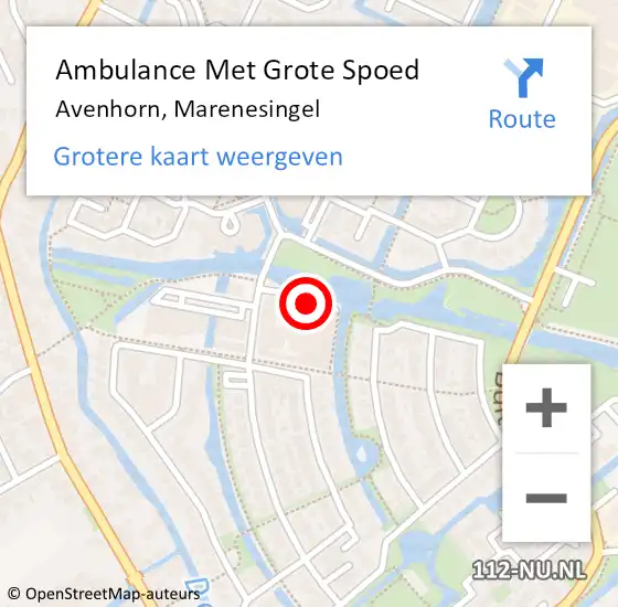 Locatie op kaart van de 112 melding: Ambulance Met Grote Spoed Naar Avenhorn, Marenesingel op 1 september 2018 08:47