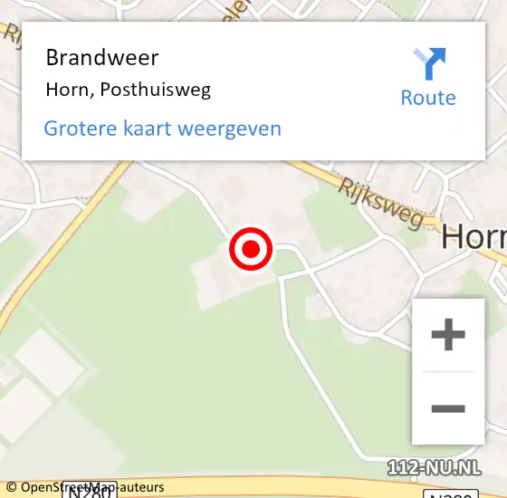 Locatie op kaart van de 112 melding: Brandweer Horn, Posthuisweg op 1 september 2018 10:00