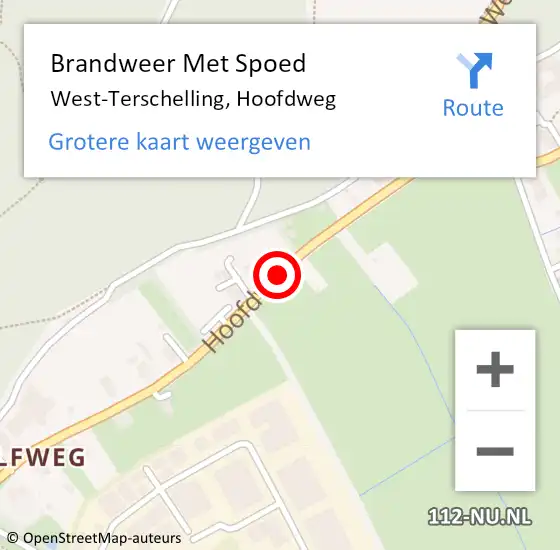 Locatie op kaart van de 112 melding: Brandweer Met Spoed Naar West-Terschelling, Hoofdweg op 1 september 2018 11:12
