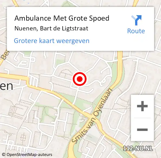 Locatie op kaart van de 112 melding: Ambulance Met Grote Spoed Naar Nuenen, Bart de Ligtstraat op 1 september 2018 11:41