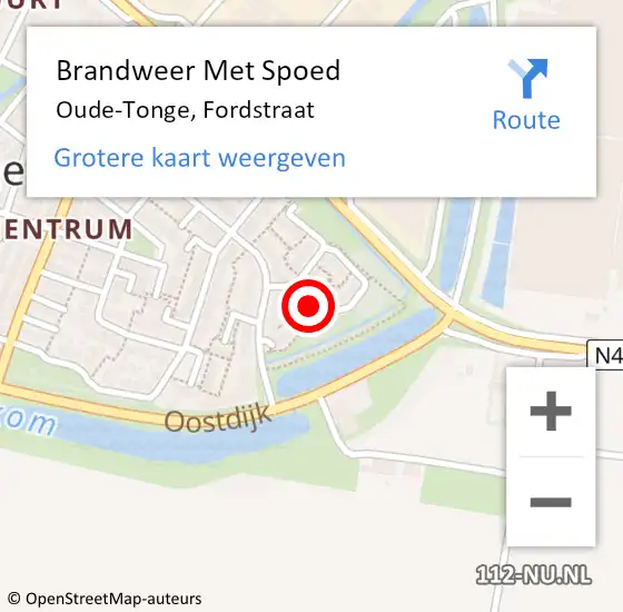 Locatie op kaart van de 112 melding: Brandweer Met Spoed Naar Oude-Tonge, Fordstraat op 1 september 2018 12:02