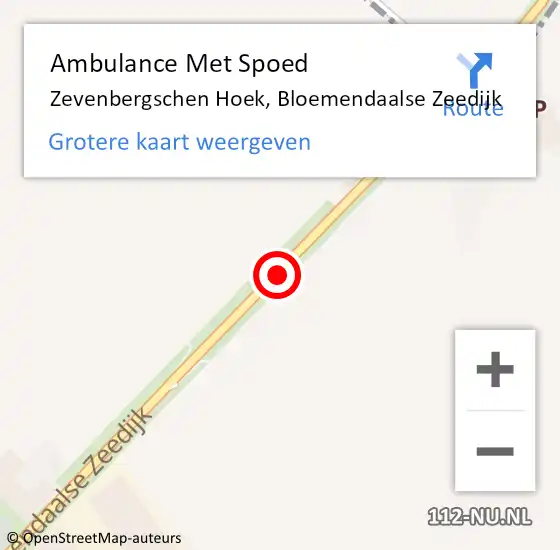 Locatie op kaart van de 112 melding: Ambulance Met Spoed Naar Zevenbergschen Hoek, Bloemendaalse Zeedijk op 1 september 2018 12:39