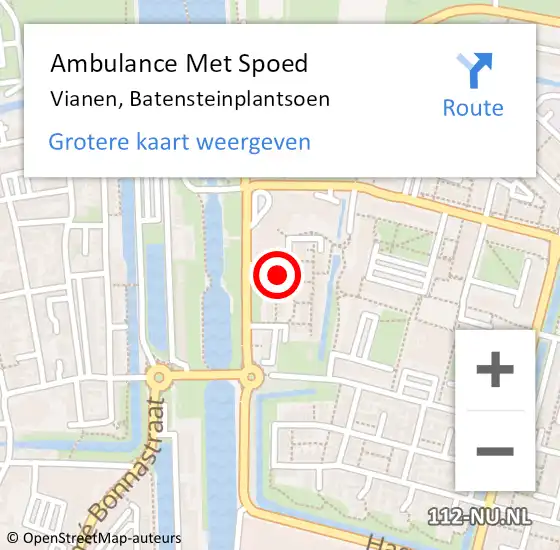 Locatie op kaart van de 112 melding: Ambulance Met Spoed Naar Vianen, Batensteinplantsoen op 1 september 2018 12:40