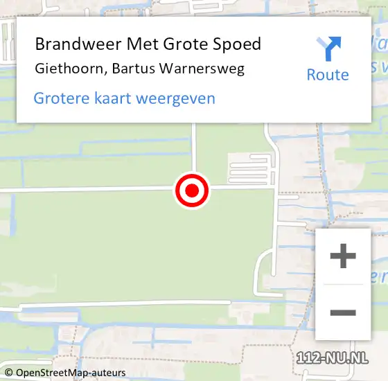 Locatie op kaart van de 112 melding: Brandweer Met Grote Spoed Naar Giethoorn, Bartus Warnersweg op 1 september 2018 12:49