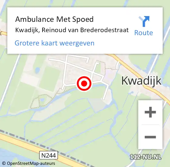 Locatie op kaart van de 112 melding: Ambulance Met Spoed Naar Kwadijk, Reinoud van Brederodestraat op 1 september 2018 13:27