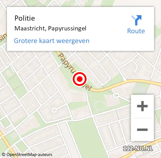 Locatie op kaart van de 112 melding: Politie Maastricht, Papyrussingel op 1 september 2018 13:27