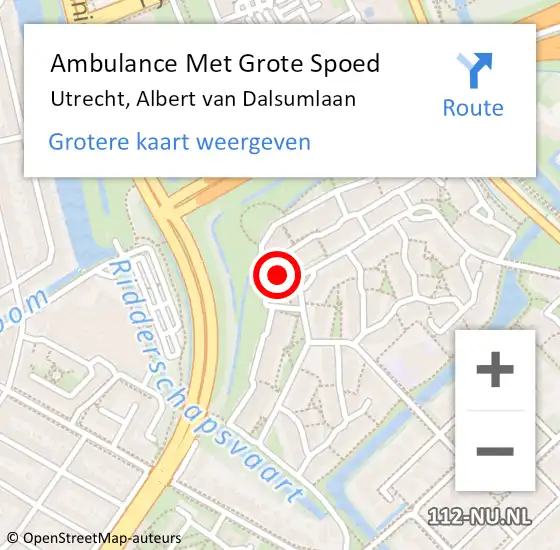 Locatie op kaart van de 112 melding: Ambulance Met Grote Spoed Naar Utrecht, Albert van Dalsumlaan op 1 september 2018 13:51