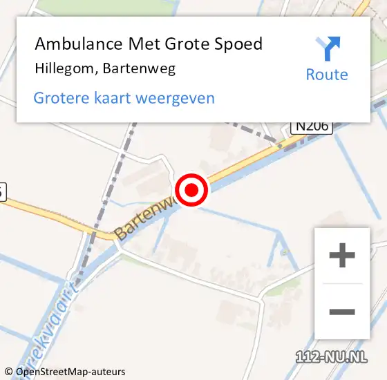 Locatie op kaart van de 112 melding: Ambulance Met Grote Spoed Naar Hillegom, Bartenweg op 1 september 2018 14:32