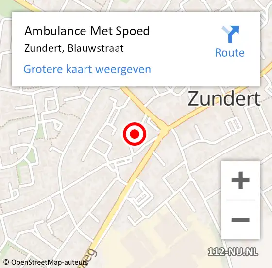 Locatie op kaart van de 112 melding: Ambulance Met Spoed Naar Zundert, Blauwstraat op 1 september 2018 15:06