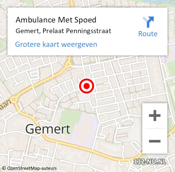 Locatie op kaart van de 112 melding: Ambulance Met Spoed Naar Gemert, Prelaat Penningsstraat op 1 september 2018 15:51