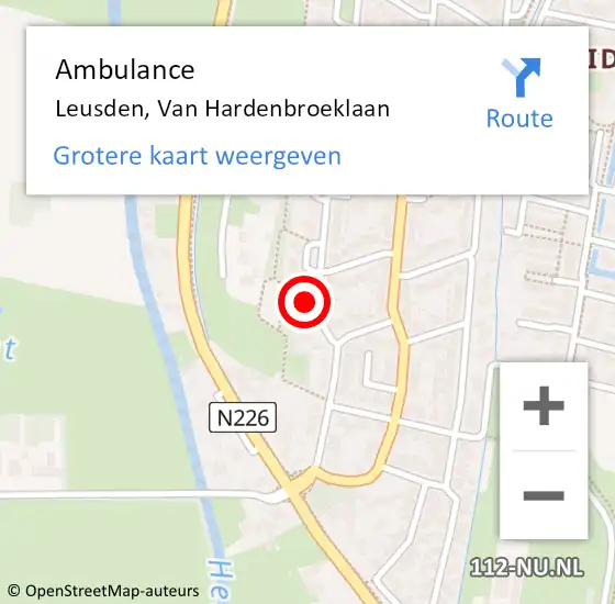 Locatie op kaart van de 112 melding: Ambulance Leusden, Van Hardenbroeklaan op 1 september 2018 16:04