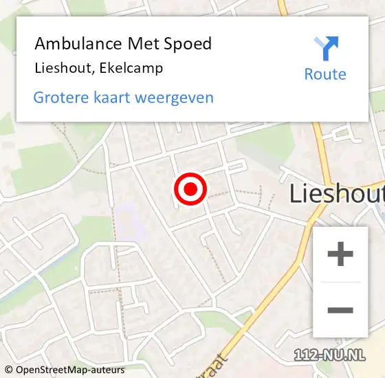 Locatie op kaart van de 112 melding: Ambulance Met Spoed Naar Lieshout, Ekelcamp op 1 september 2018 18:26