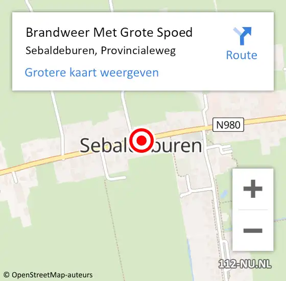 Locatie op kaart van de 112 melding: Brandweer Met Grote Spoed Naar Sebaldeburen, Provincialeweg op 7 maart 2014 17:38