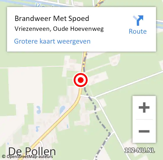 Locatie op kaart van de 112 melding: Brandweer Met Spoed Naar Vriezenveen, Oude Hoevenweg op 1 september 2018 18:45