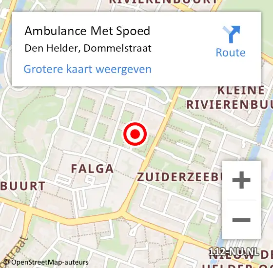 Locatie op kaart van de 112 melding: Ambulance Met Spoed Naar Den Helder, Dommelstraat op 1 september 2018 18:56