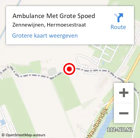 Locatie op kaart van de 112 melding: Ambulance Met Grote Spoed Naar Zennewijnen, Hermoesestraat op 1 september 2018 21:10