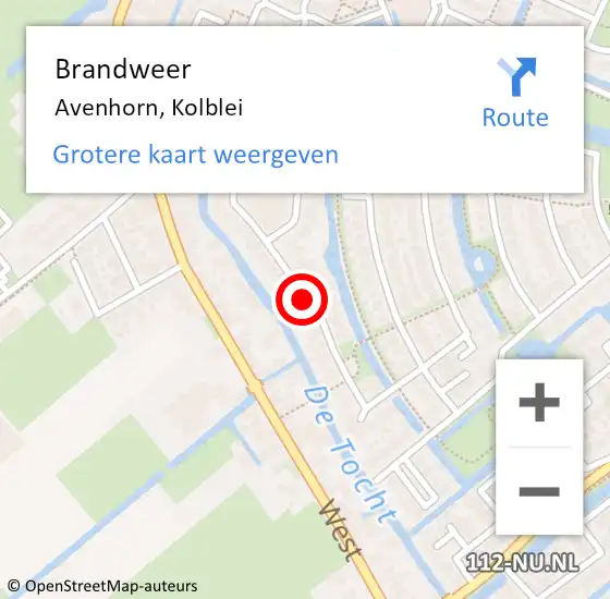 Locatie op kaart van de 112 melding: Brandweer Avenhorn, Kolblei op 1 september 2018 22:05