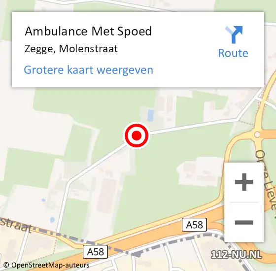 Locatie op kaart van de 112 melding: Ambulance Met Spoed Naar Zegge, Molenstraat op 1 september 2018 22:09