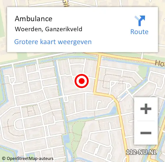 Locatie op kaart van de 112 melding: Ambulance Woerden, Ganzerikveld op 2 september 2018 00:02