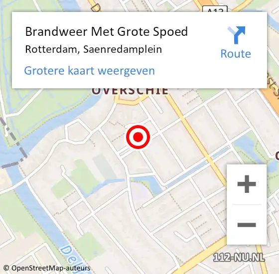 Locatie op kaart van de 112 melding: Brandweer Met Grote Spoed Naar Rotterdam, Saenredamplein op 2 september 2018 01:09